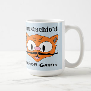 "moustachio'd" Señor Gato handvat snorharen kat Koffiemok