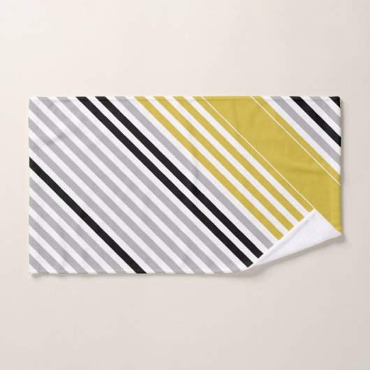 Moustard jaune, gris, noir, rayures blanches (Serviette à main)
