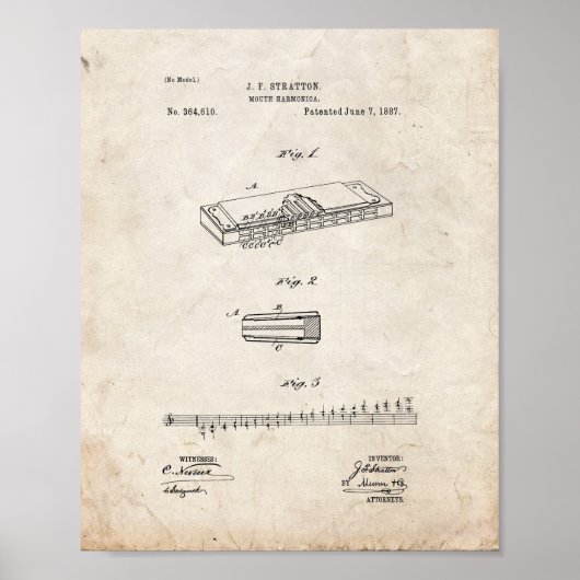 Mouth Harmonica Patent - Old look Poster (Voorkant)