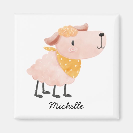 Mouton à l'aquarelle mignon & Magnet nom (Devant)