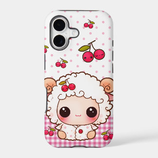 Mouton bébé kawaii et cerises mignonnes