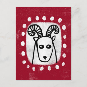 Mouton drôle bélier sur carte postale rouge