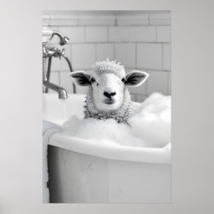 Mouton drôle dans une impression de baignoire mur 