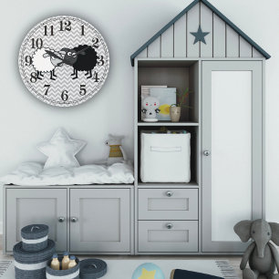 Mouton noir Mouton blanc rond (grande horloge mura