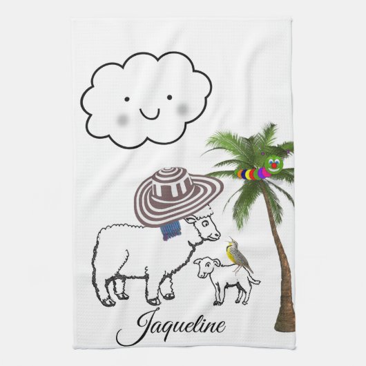 Mouton Palm Arbre Nuages Cuisine Serviette (Vertical)