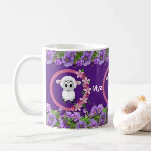 Mouton pourpre floral Mug (Avec donut)