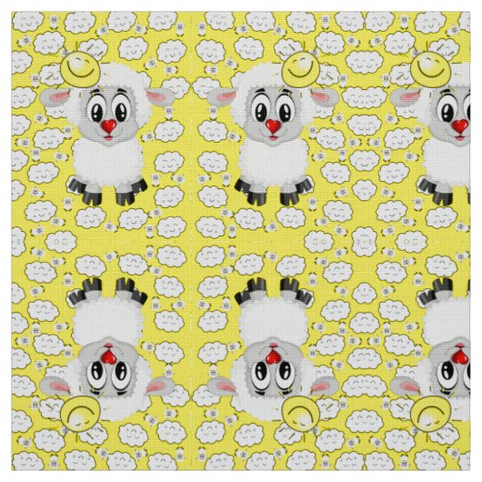 Mouton Soleil Nuages Tissu Jaune (Échantillon)