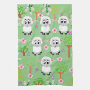 Moutons Arbres Floraux Cuisine Serviette à main