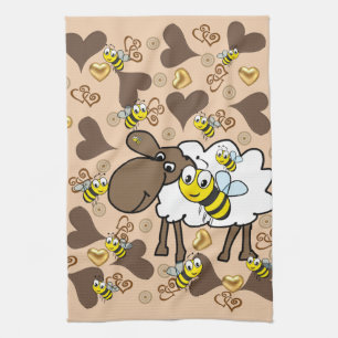 Moutons Coeurs Brown Bee Serviette à main de cuisi