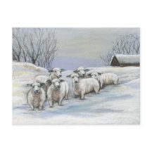 Moutons dans la carte postale Art Neige
