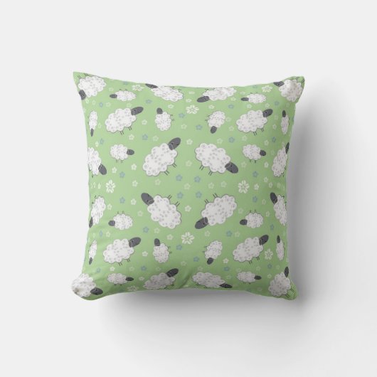 Moutons et fleurs sur un oreiller vert (Recto)