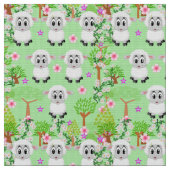 Moutons Floraux Arbres Tissu vert (Fermer)