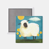 Moutons Fluffy & Fleurs Jaunes Magnet d'art (Recto/Verso)