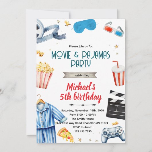 Movie and Pajamas boy theme invitation (Devant)