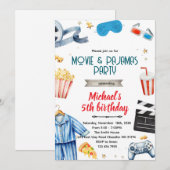 Movie and Pajamas boy theme invitation (Devant / Derrière)