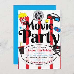 Movie Birthday Party Cinema Event Invitation Kaart