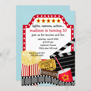Movie Birthday Party Invitation Kaart