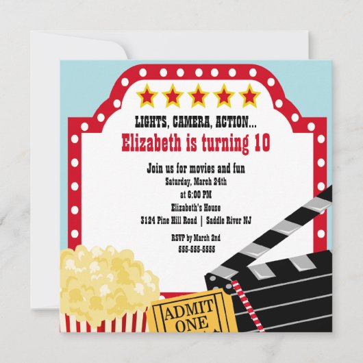 Movie Birthday Party Invitation Kaart (Voorkant)