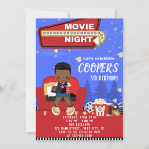 Movie Night 1 Birthday Invitation Kaart