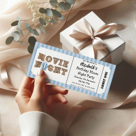 Movie Night Birthday Party Blue Ticket Style Kaart
