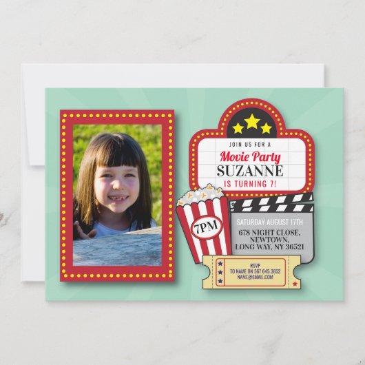Movie Night Birthday Party Mint Film Film Foto Kaart (Voorkant)