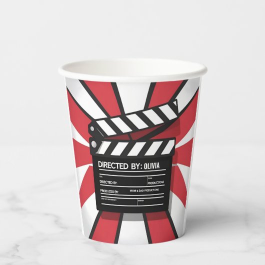 Movie Night | Clapperboard & Red Stripes Papieren Bekers (Achterkant)
