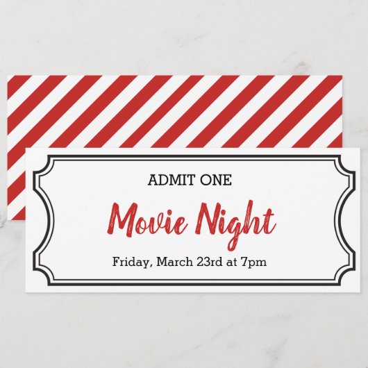 Movie Night Coupon Ticket Invitation Kaart (Voorkant / Achterkant)