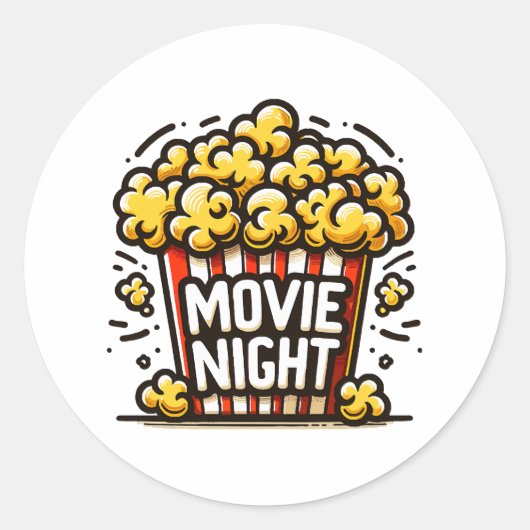 Movie Night Delight Speelse Popcorn Ronde Sticker (Voorkant)