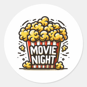 Movie Night Delight Speelse Popcorn Ronde Sticker