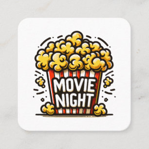 Movie Night Delight Speelse Popcorn Vierkante Visitekaartje