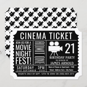 Movie Night Fest, Cinema Ticket, Birthday Party Kaart