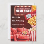 Movie Night Fun Moderne Rode Verjaardag Kaart (Voorkant)