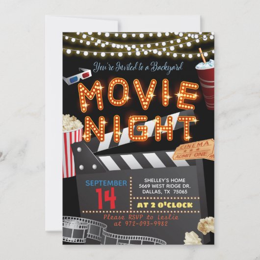 Movie Night Invitation Kaart (Voorkant)