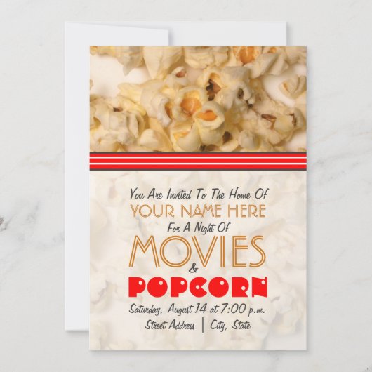 Movie Night Invitation - Popcorn Kaart (Voorkant)