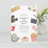 Movie Night Kids Birthday Party Invitation (Debout devant)
