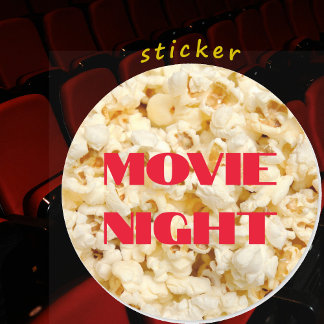 Movie Night Popcorn Stickers, laken Ronde Sticker