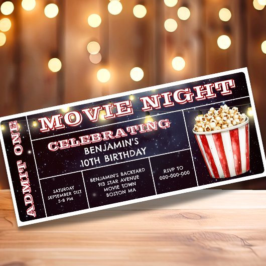 Movie Night Ticket Verjaardag Uitnodiging