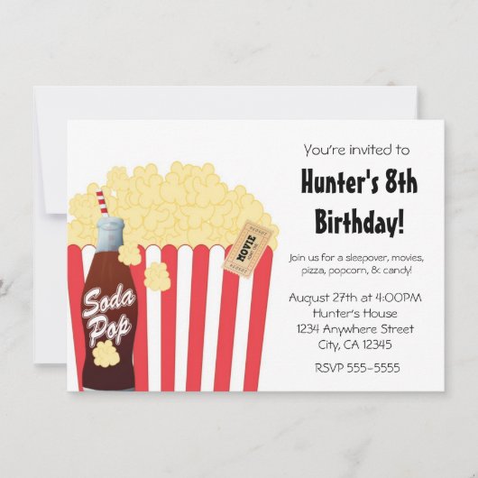 Movie Party Event Popcorn & Soda Pop Invitation (Devant)