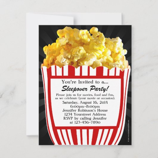 Movie Popcorn Sleepover Personnalisé Invitations d (Devant)
