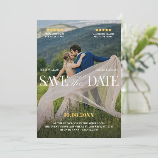 Movie romantic wedding  save the date (Staand voorkant)