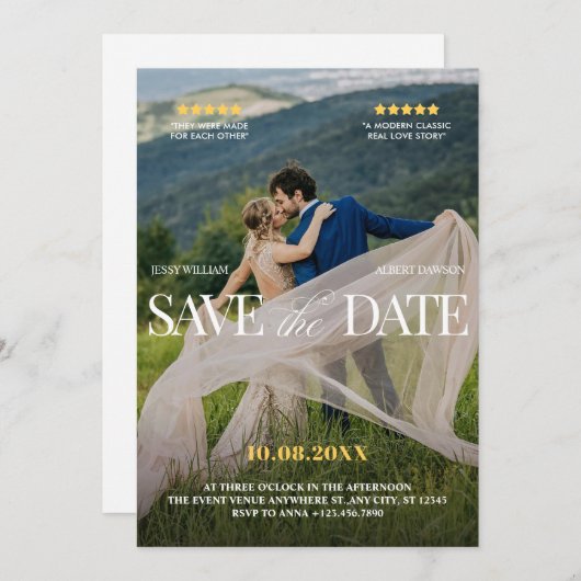 Movie romantic wedding  save the date (Voorkant / Achterkant)