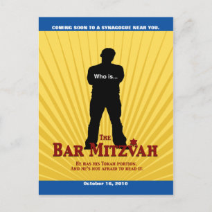 Movie Star Bar Mitswa Save the Date Geel Blauw Aankondigingskaart