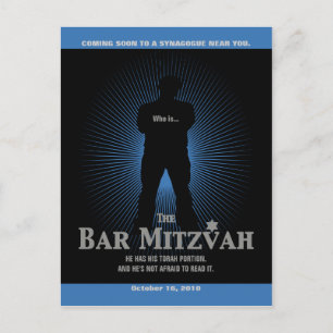 Movie Star Bar Mitzvah Save the Date Black Navy Aankondigingskaart