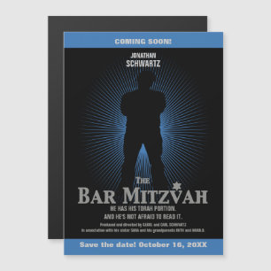 Movie Star Bar Mitzvah Save the Date Black Navy Magnetische Uitnodiging