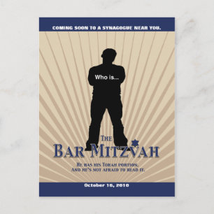 Movie Star Bar Mitzvah Save the Date Tan Navy Blue Aankondigingskaart