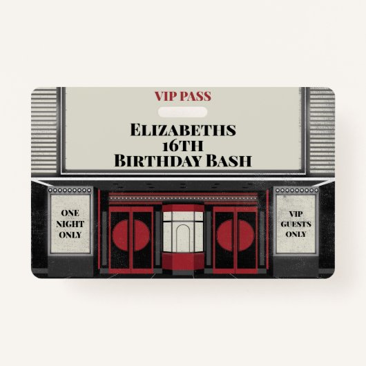 Movie Star Birthday Bash VIP Pass Badge (Voorkant)