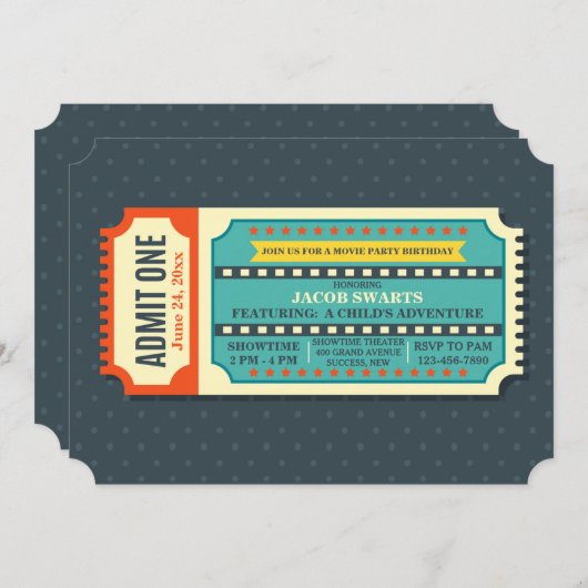 Movie Ticket Invitation Kaart (Voorkant / Achterkant)