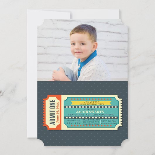 Movie Ticket Photo Invitation Kaart (Voorkant)