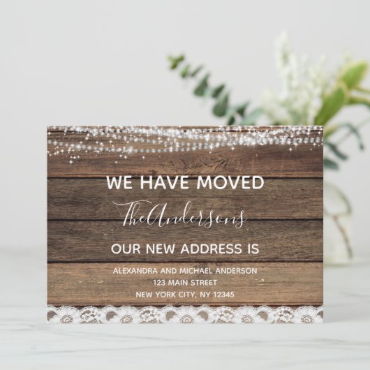 Moving aankondiging rustieke boerderij hout (Staand voorkant)