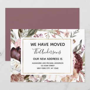 Moving Announcement Boho Mauve Floral Kaart